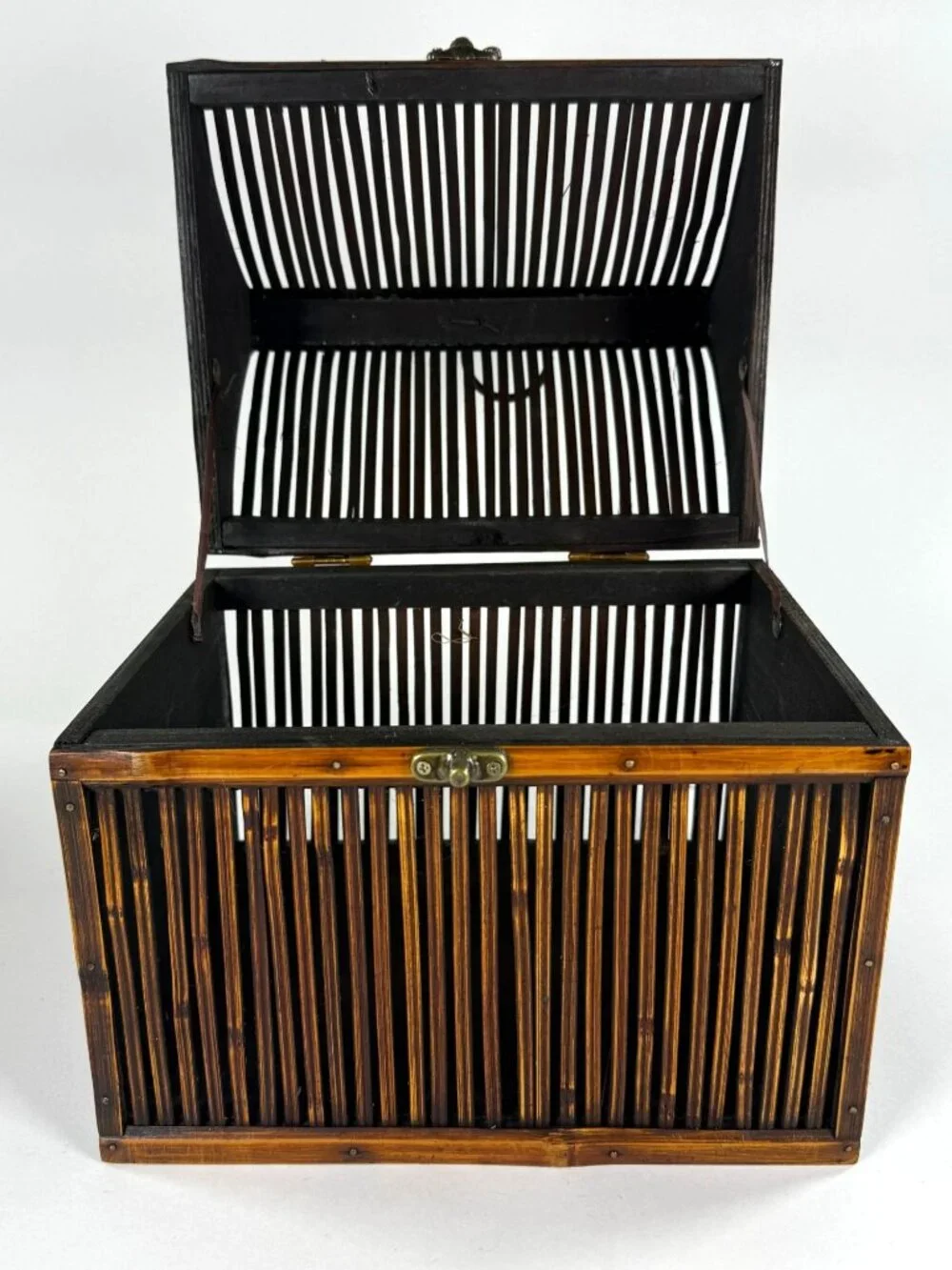 Vintage Bamboo & Wood Storage Chest Birdhouse Style Box Asian Boho Decor